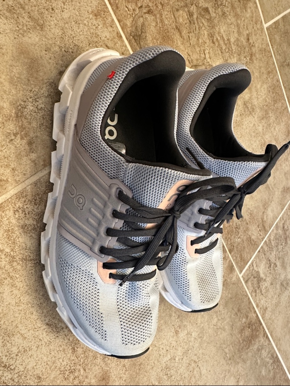 On Running Cloudswift Sneakers in Light Gray with Pink Accents